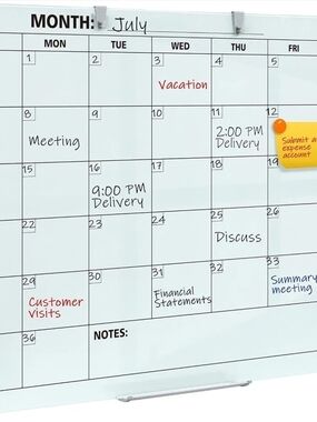 Glass Calendar Whiteboard, 48 x 36 Inches Dry Erase Planner Board
Frame